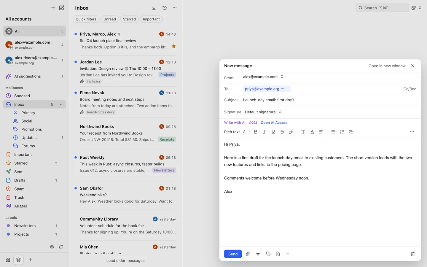 Composer with rich text and Write with AI
